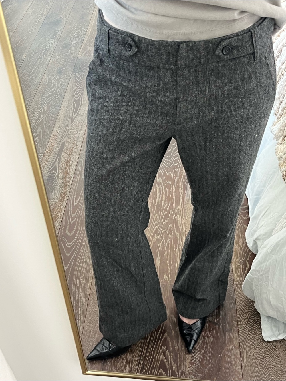 Charcoal Gray Wide-Leg Wool Flared Trousers